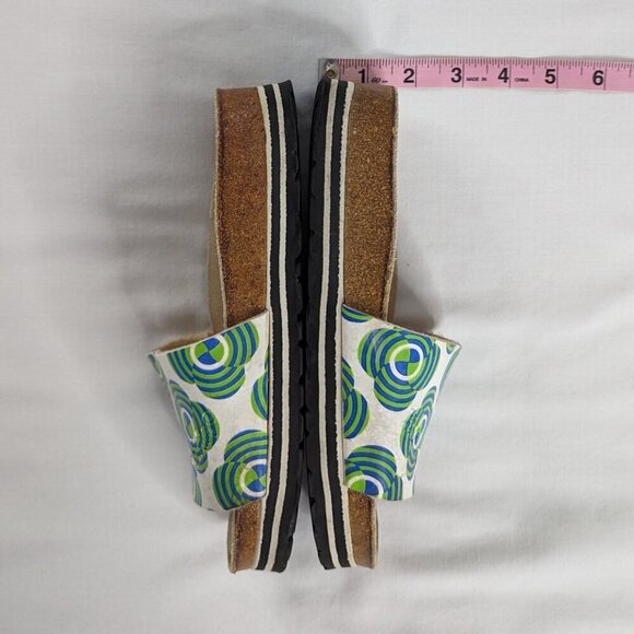 Birkenstock Betula White Green Blue All Over Pattern Slip On Cork Sandals - Picture 4 of 7